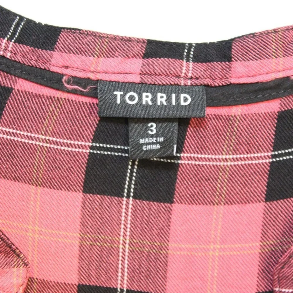 Torrid Lexie Plaid Hi-Lo Challis Tunic Red Black Women's Plus Size 3 3X H11863 - Picture 6 of 11
